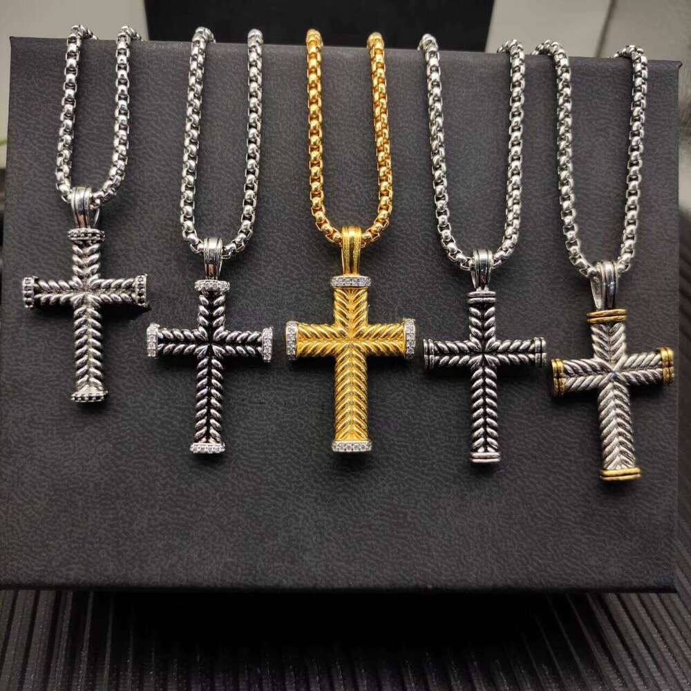High Quality Luxury Designer DY Classical Style Men's Box Chain Necklace David Jewelry Cross Pendant Necklace for Women's Gifts