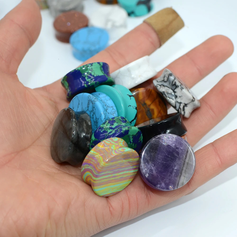 2PCS Natural Stone Double Flared Plug Opal Quartz Ear Tunnel Gauge Colorful Stone Ear Expander Weight Body Piercing Jewelry260528BJ - view 5