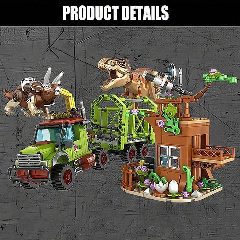 Jurassic Dino World Building Block Sets Dinosaur Exploration Triceratops Rescue Operation Scene Models DIY Bricks Toy Gift W260602