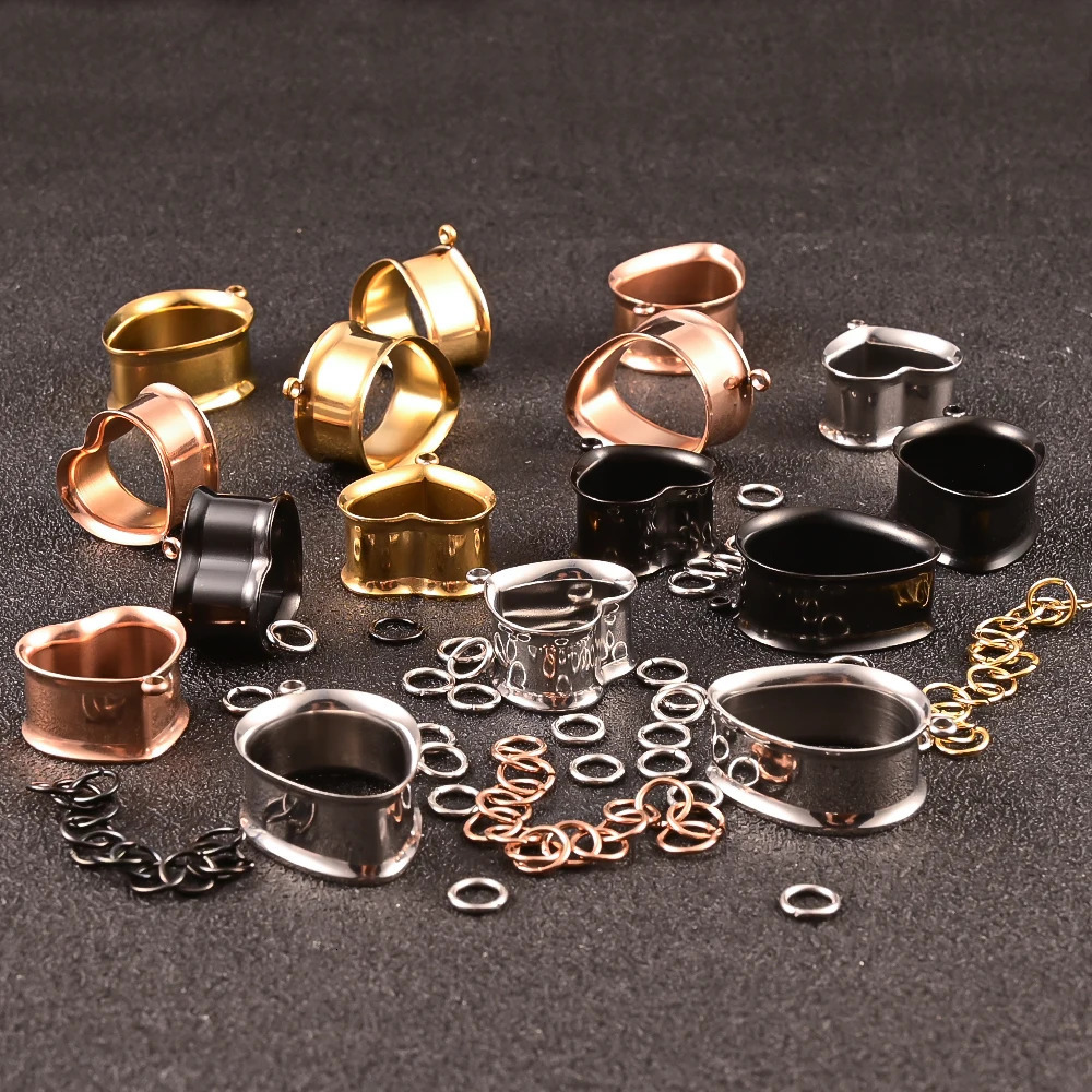 Vankula 2pcs Stainless Steel Heart DIY Pendant Ear Tunnel Plugs Expander Stretchers Gauges Earrings Piercing Body Jewelry260528BJ - view 4