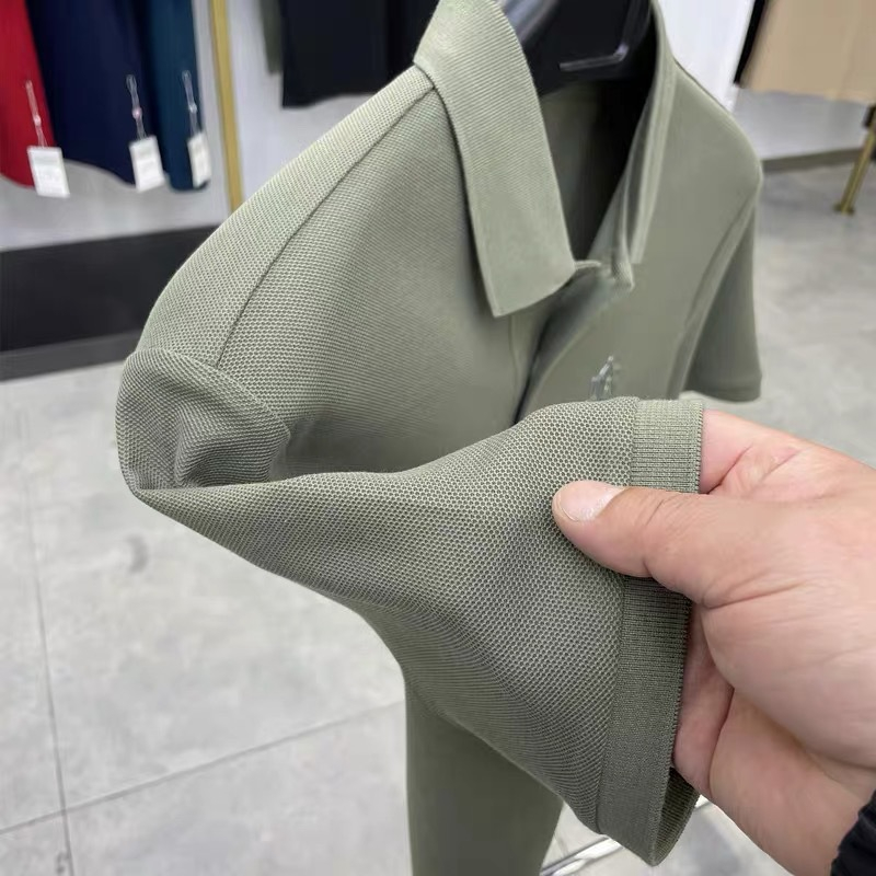 Embroidery Cotton Mens Polos Breathable Business Letter Casual Sport Outdoor Top Tee Shirts