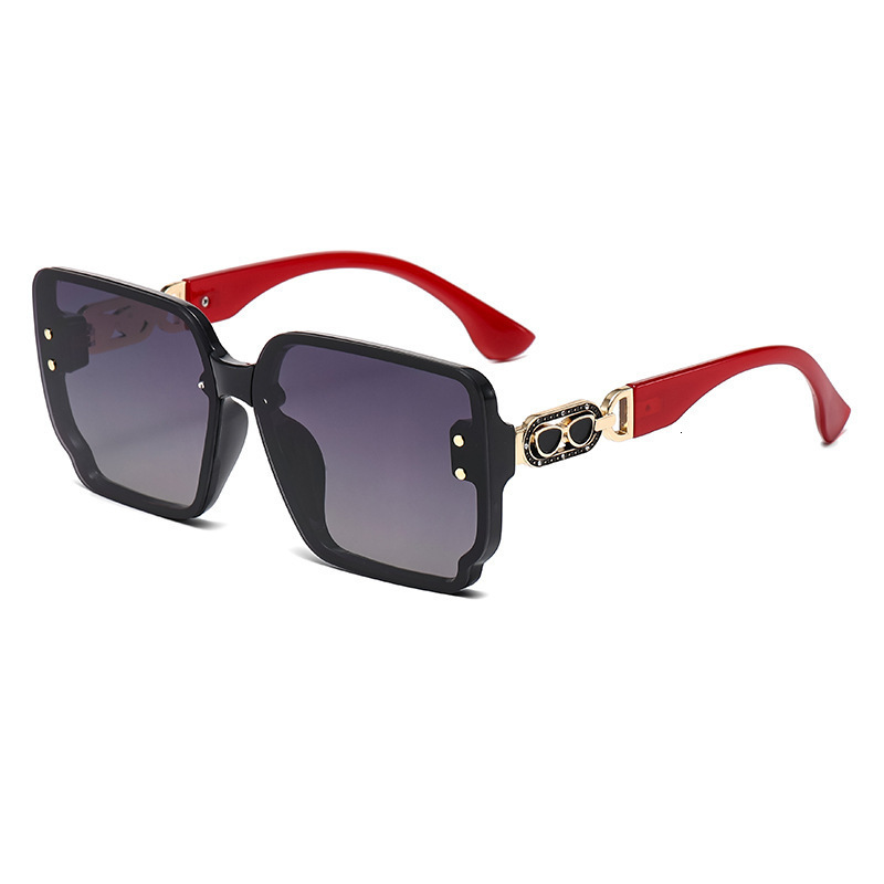 Two-Tone Black Red Oversized Square Gradient Sunglasses with Rhinestone Inlaid Metal Temple for Luxury Party UV Protection Fashion Eyewear - view 6