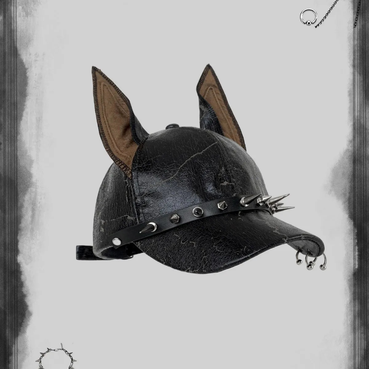 American Doberman Ear Leather Baseball Cap Y2K Punk Spiked Trucker Hat Edgy Aesthetic for Girls Boys Unique Trendy Headwear 260601 - view 4