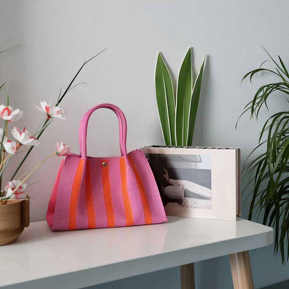 color-blocking knitted stripe n tote bag large capacity handbag for womens commute260530 - view 7