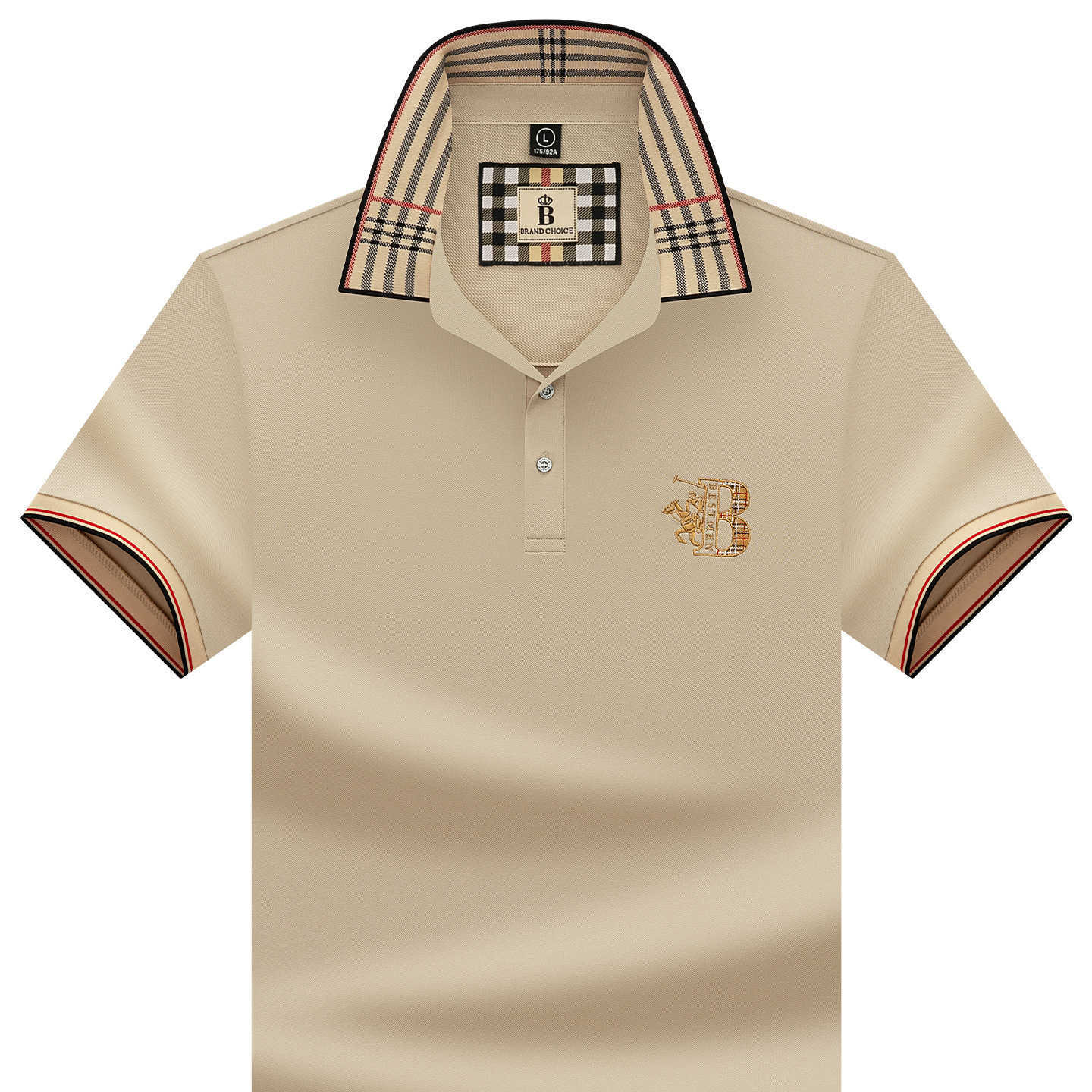 Woodpecker Summer Men's POLO Shirt Plaid Turn-down Collar Loose Fit Plus Size Business Casual Dad's Short Sleeve T-shirt