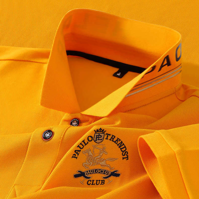 Paul Embroidered Polo Shirt Men's Short Sleeve Turn-down Collar T-shirt Middle-aged Business Casual Loose Fit Plus Size Mercerized Cotton
