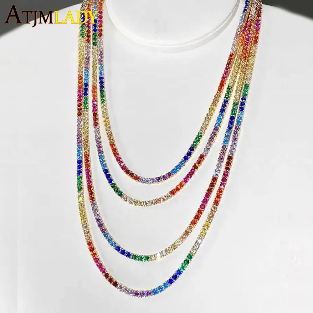 Round Heart Shaped CZ Tennis Chain Rainbow Colorful Necklace Top Quality Gold Color Hip Hop Fashion Women Choker Jewelry 260601BJ - view 3