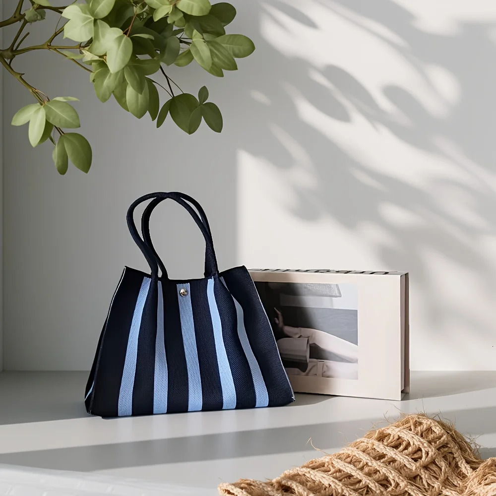 color-blocking knitted stripe n tote bag large capacity handbag for womens commute260530 - view 3