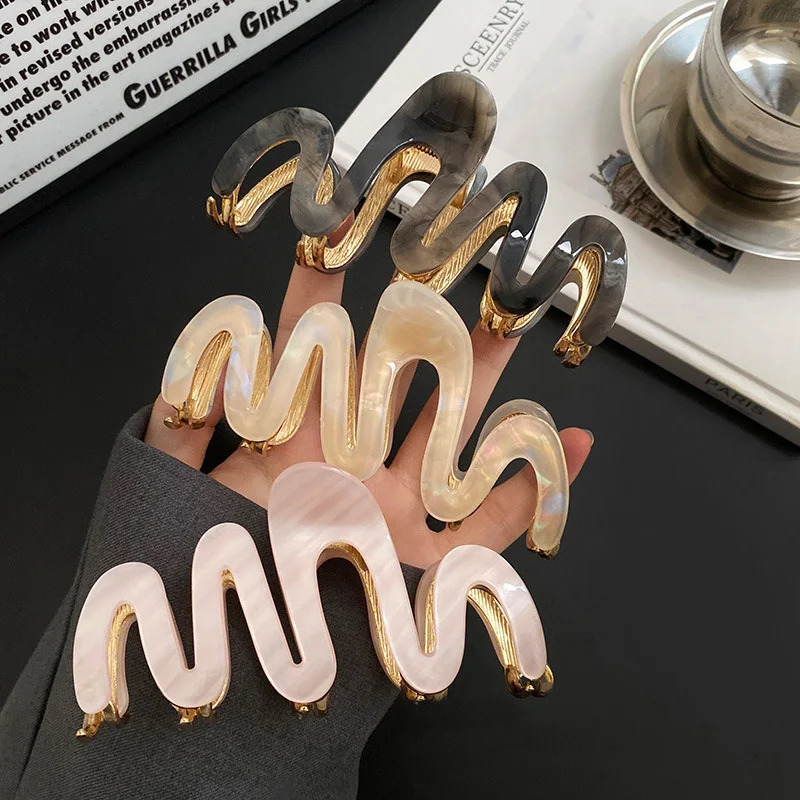 1pc Acetic Acid Shark Clip High Quality Metal Grip Clip Wave Fashion Hair Grip Womens Premium Sense260528BJ - view 4