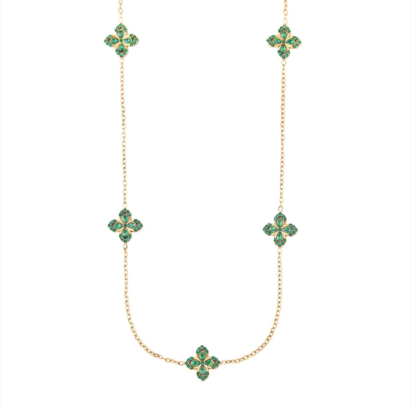 Jewelry Set Four Leaf Clover Necklace Bracelet Retro Style Elegant Gold Plated Stainless Steel Hypoallergenic For Women Gift Anniversary Birthday Part