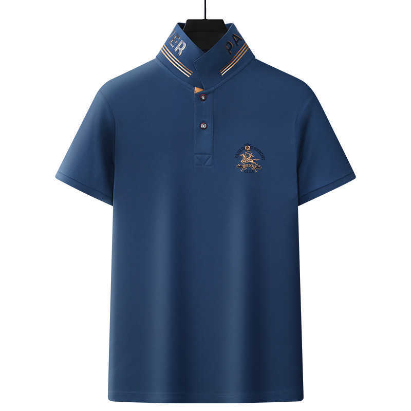 Paul Embroidered Polo Shirt Men's Short Sleeve Turn-down Collar T-shirt Middle-aged Business Casual Loose Fit Plus Size Mercerized Cotton