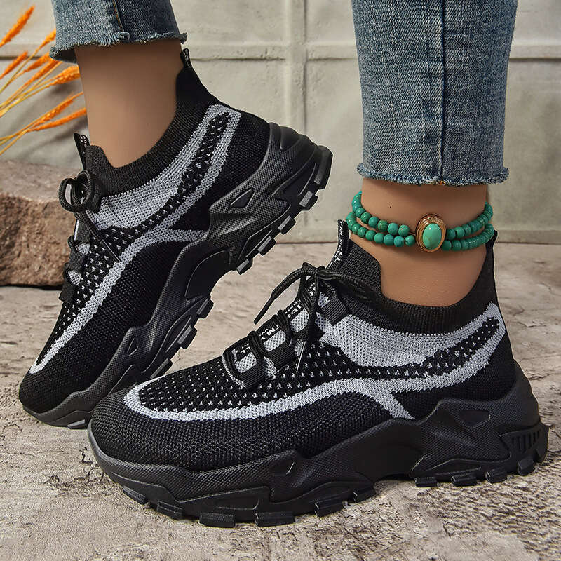 Women's Fashion Casual Shoes, Spring New Arrival, Lightweight Soft Sole Dad Shoes, Flyknit Breathable Mesh Sneakers