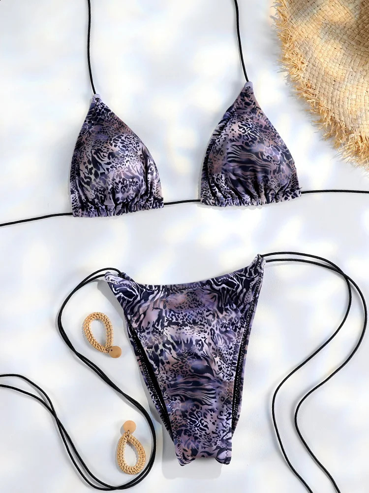 Sexy Triangle Mini Bikini Sets Micro Thongs Swimsuit Women Bathing Suit Biquini Bandage Beachwear Print Swimwear Thong Bikini 260622CJ - view 5