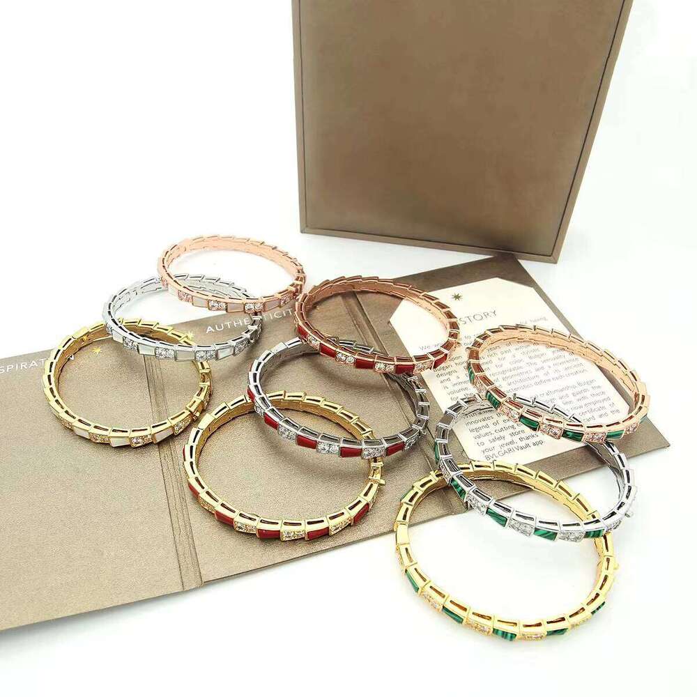 Hot Sale Bulg Brand Designer Jewelry Snake Bracelet Luxury Inspired Trapezoidal Zircon Shell Gold Plated Bangle for Women gifts