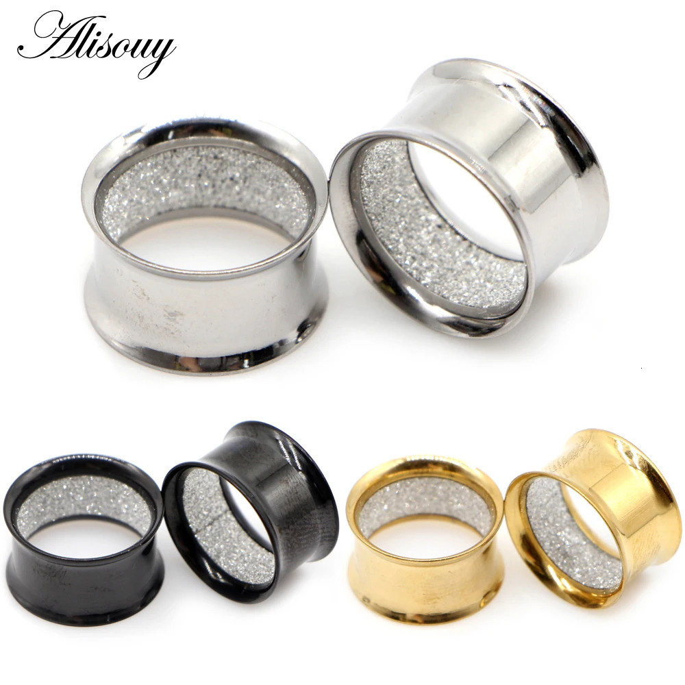 Alisouy 2pcs Stainless Steel Inner Matte Frosted Ear Gauges Expander Stretchers Earrings Plugs Tunnels Piercing Body Jewelry260528BJ