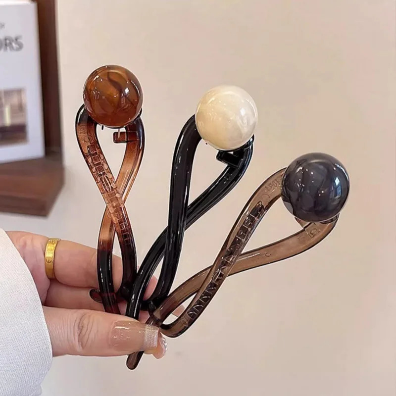 1/3Pcs S Shape Ponytail Twist Hair Clips Acrylic Bead Pearl Hairpin Twisted n Women Hair Accessories260528BJ