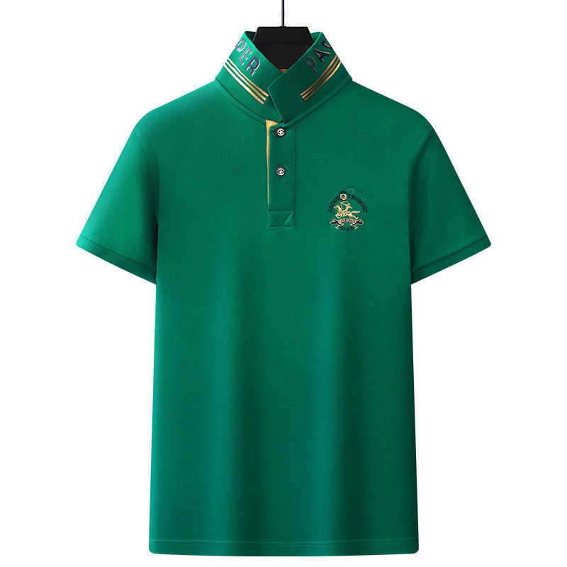 Paul Embroidered Polo Shirt Men's Short Sleeve Turn-down Collar T-shirt Middle-aged Business Casual Loose Fit Plus Size Mercerized Cotton