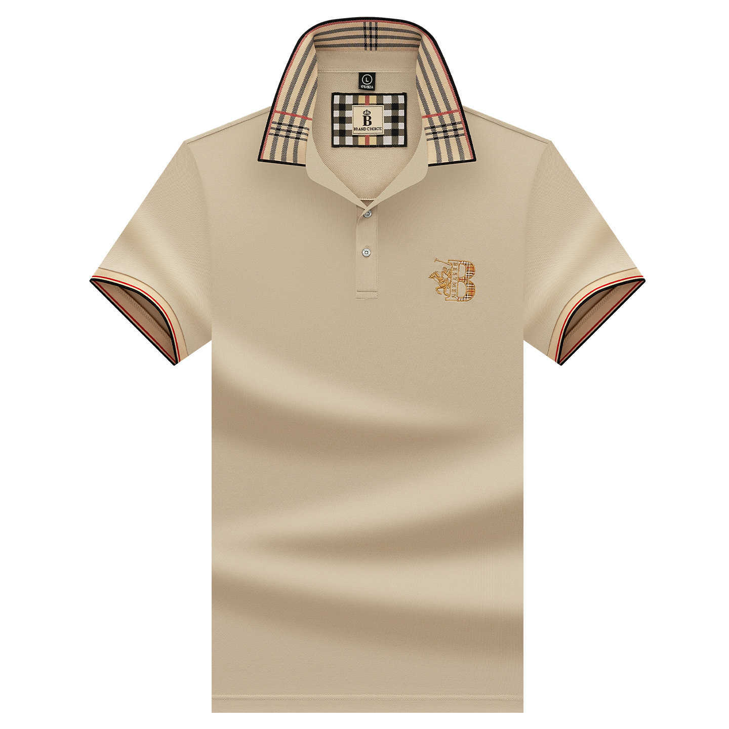 Woodpecker Summer Men's POLO Shirt Plaid Turn-down Collar Loose Fit Plus Size Business Casual Dad's Short Sleeve T-shirt