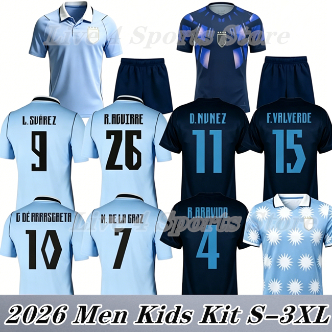 World Cup 2026 Uruguay National Soccer Jerseys L.SUAREZ E.CAVANI N.DE LA CRUZ G.DE ARRASCAETA F.VALVERDE R.ARAUJO R.BENTANCUR F.TORRES S. BUENO 26 27 Shirts Men Kids Kit
