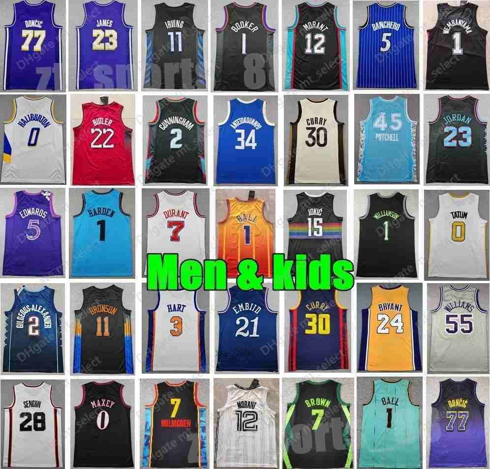 New Men kids Basketball Jersey Wembanyama Stephen Curry damian lillard LaMelo Ball Ja Morant Jimmy Butler Tatum Devin Booker Kevin Durant Luka Doncic 