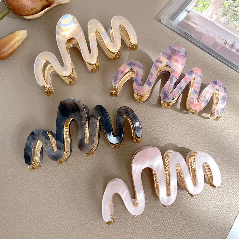 1pc Acetic Acid Shark Clip High Quality Metal Grip Clip Wave Fashion Hair Grip Womens Premium Sense260528BJ