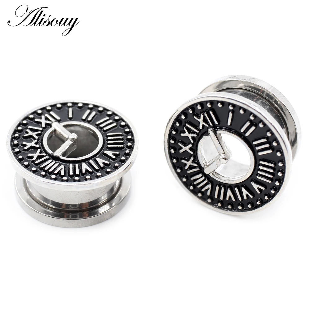 Alisouy 2pcs Stainless Steel Flower Zirconia Moon Star Clock Heart Screw Ear Tunnels Plugs Expander Gauges Body Piercing Jewelry260528BJ - view 6