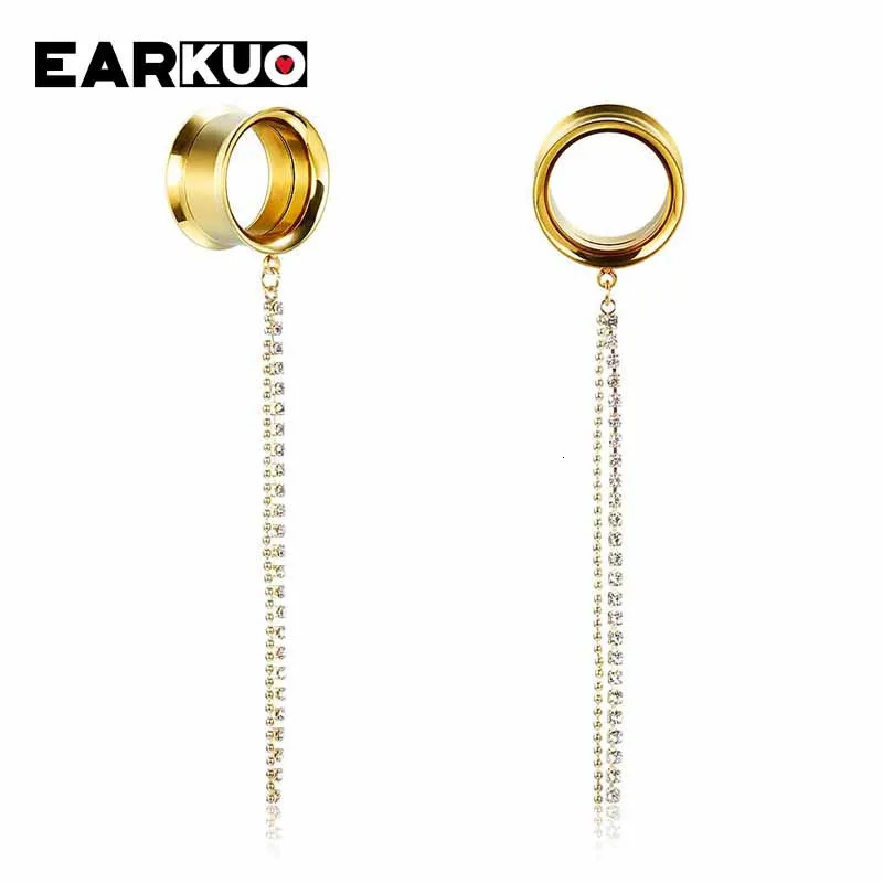 EARKUO Stainless Steel Square Bar Chains Dangle Ear Plugs Piercing Gauges Tunnels Body Jewelry Earring Stretchers 2PCS260528BJ - view 6
