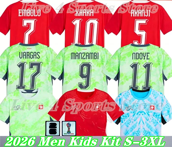 Switzerland Jersey 2026 World Cup National Soccer Jerseys NDOYE XHAKA VARGAS ELVEDI AKANJI ZAKARIA SOW RIEDER EMBOLO SHAQIRI 26 27 Football Shirts Men Kids Kit