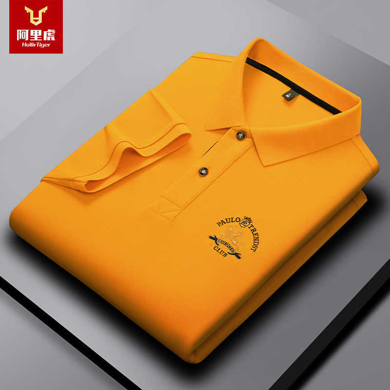 Paul Embroidered Polo Shirt Men's Short Sleeve Turn-down Collar T-shirt Middle-aged Business Casual Loose Fit Plus Size Mercerized Cotton