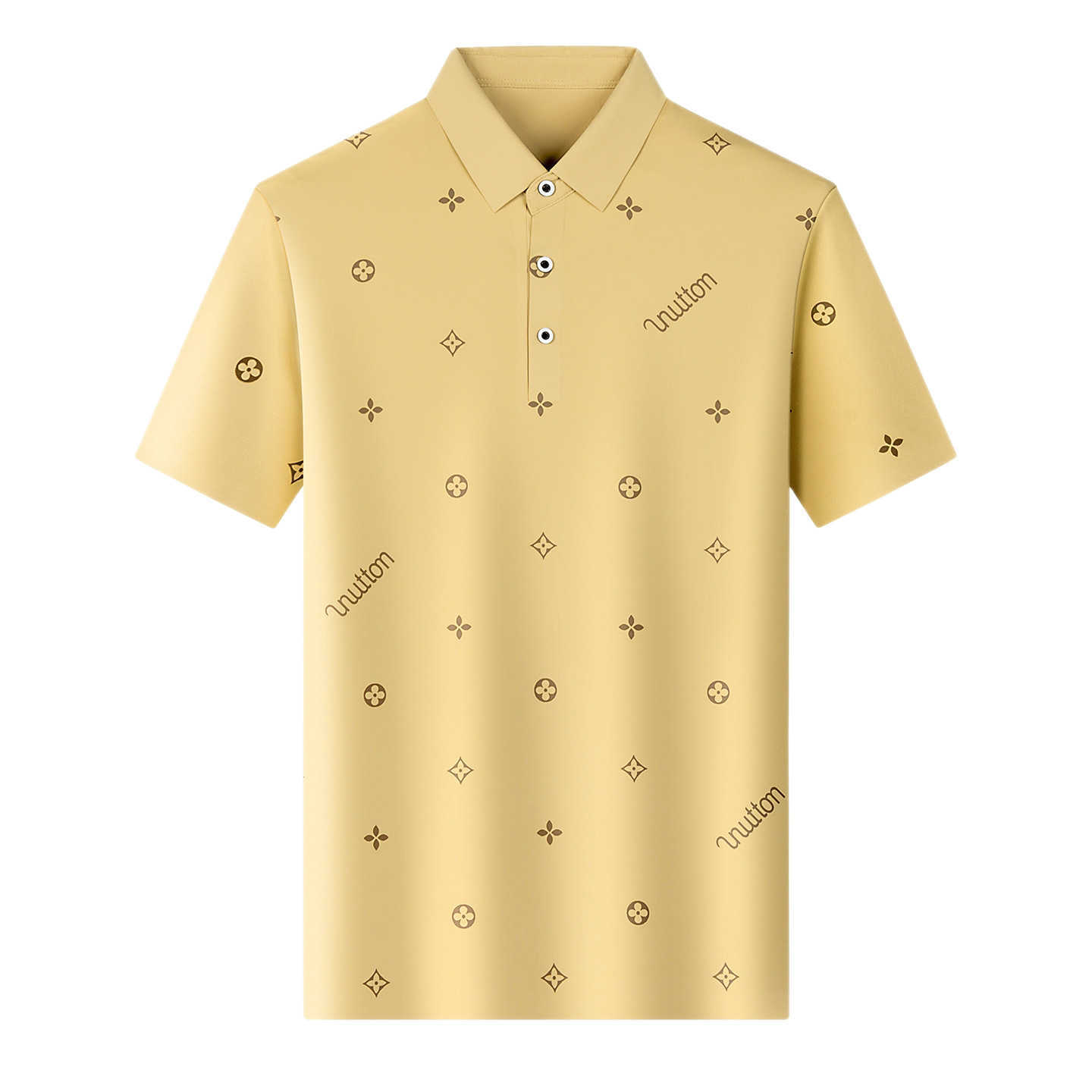 Summer new men's ice silk short-sleeve polo shirt with high-quality collar business casual print and seamless T-shirt for men