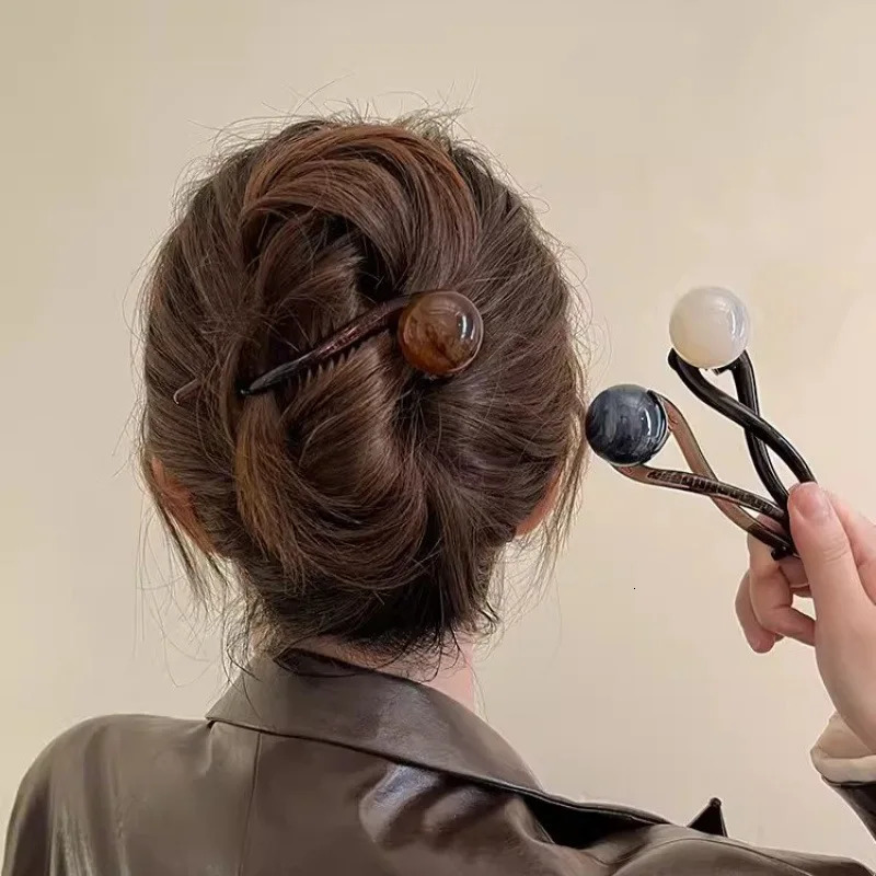 1/3Pcs S Shape Ponytail Twist Hair Clips Acrylic Bead Pearl Hairpin Twisted n Women Hair Accessories260528BJ - view 3