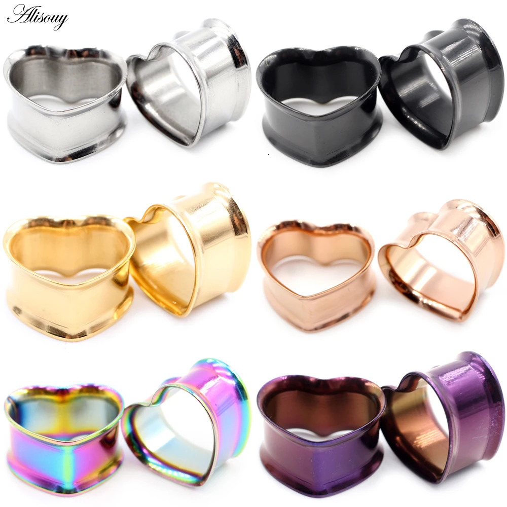 Alisouy 2pcs 8mm-30mm 316L Stainless Steel Love Heart Ear Tunnels Plugs Expander Stretcher Gauges Earrings Body Piercing Jewelry260528BJ
