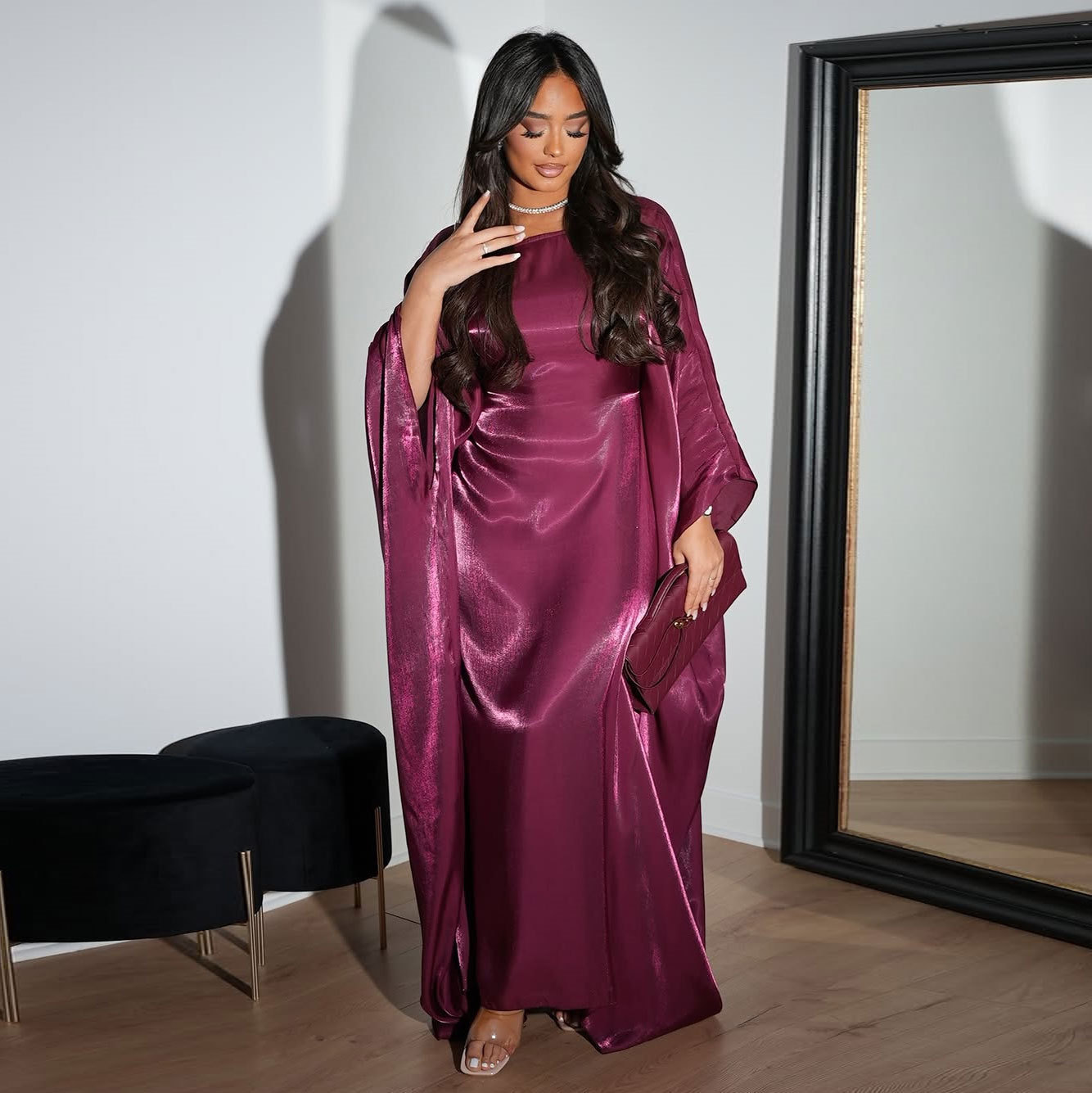Plus Size Semi Formal Dress Green Glitter Long Sleeve V Neck Lantern Sleeve Maxi Dress Evening Long Dress 240930