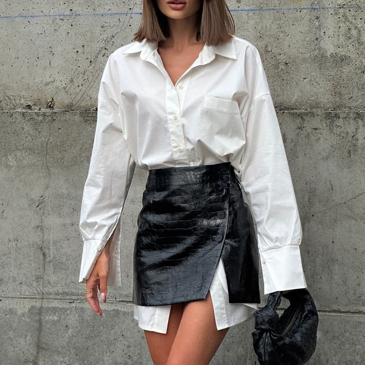 2026 Fashionable Women's Spring Outfit A Complete Set of Simple Loose White Shirt and Waistband Short Skirt Set 240729