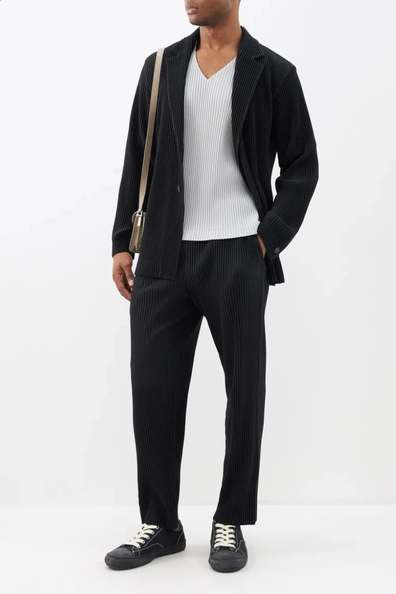 Miyake Pleated Blazers Business Casual Lined Blazer Top Fashion Suit Slim Fit Coat High Quality Jacket 260601