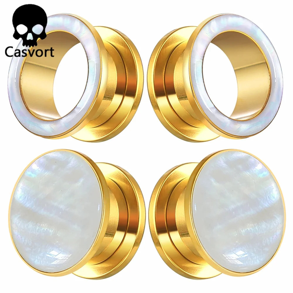 Casvort 2PCS Stainless Steel Screw Fit Shell Ear Tunnels Piercing Women Men Body Jewelry Stretcher Studs Fashionable260528BJ
