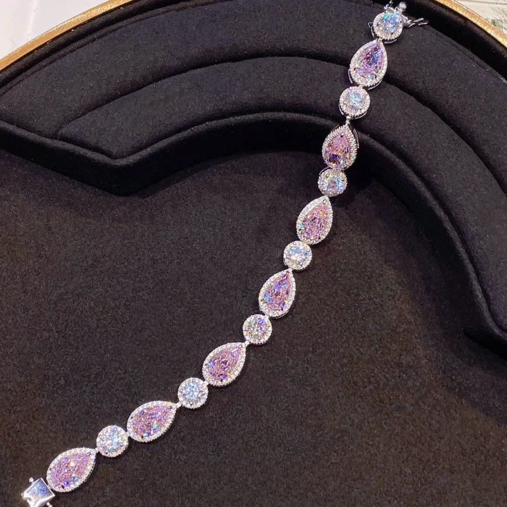 Handmade Lab Topaz Diamond Bracelet Bangle 925 Sterling Silver Engagement Wedding Bracelets for Women Bridal Fine Party Jewelry 260602 - view 5