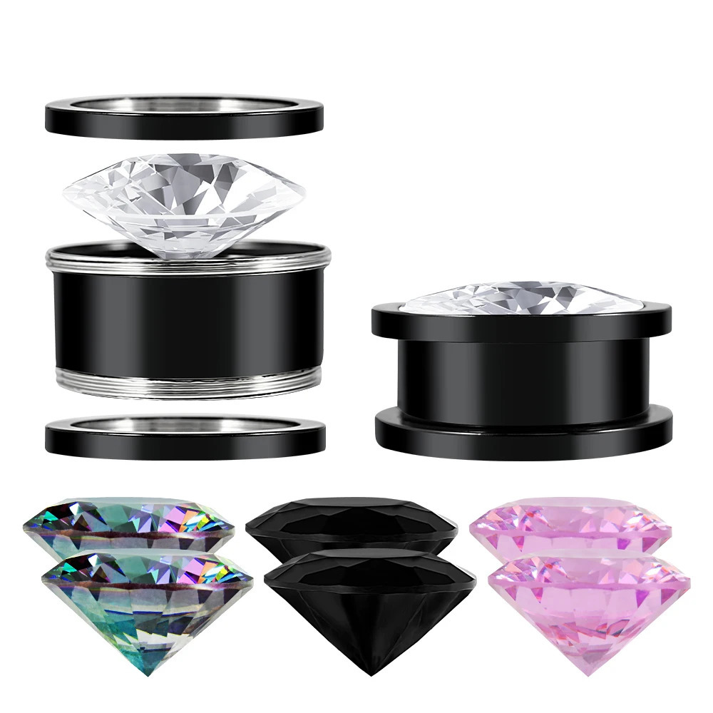1 Set of 4 Pairs Color Zircons and 1 Pair Ear Tunnels Ear Stretcher Gauge Plug Ear Lobe Expander Piercing Jewelry260528BJ - view 6