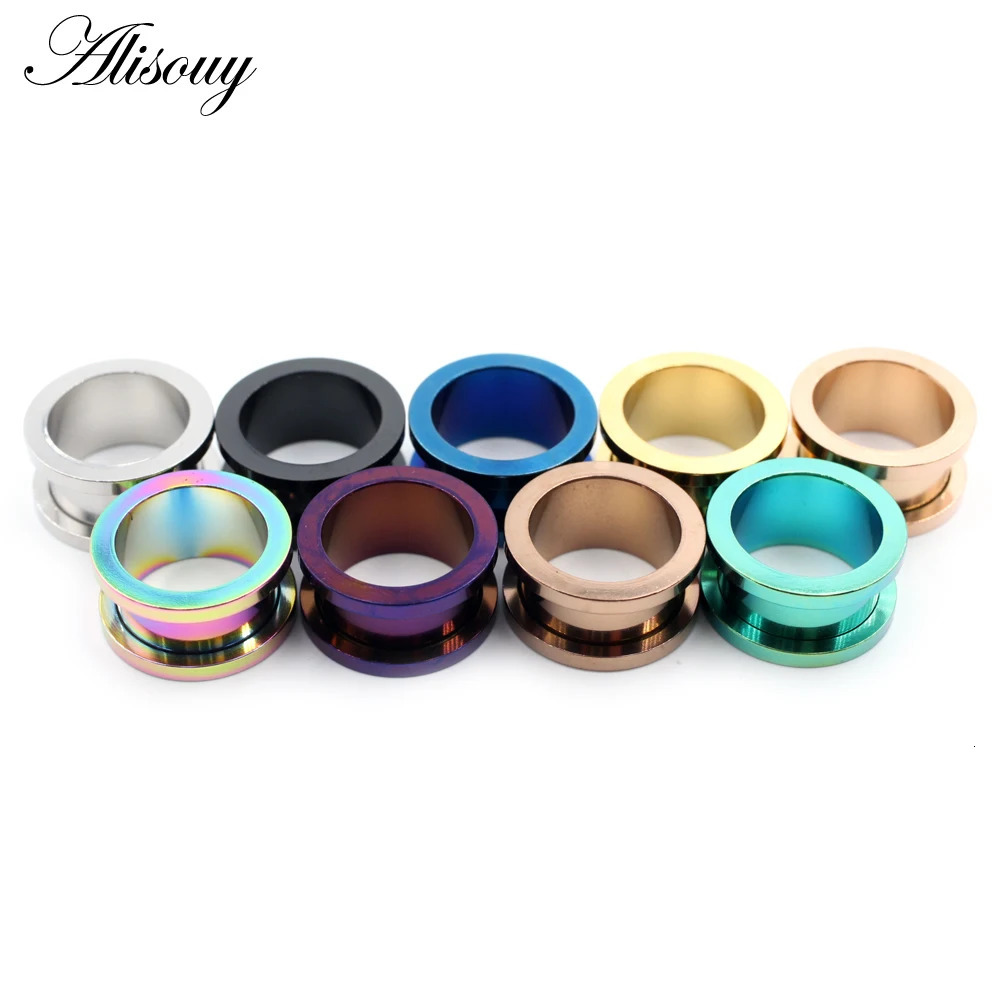 2pcs Colorful Anodized Stainless Steel Screw Fit Ear Flesh Tunnel Earring Plug Expander Body Jewelry Piercing Earlet Gauges260528BJ - view 3