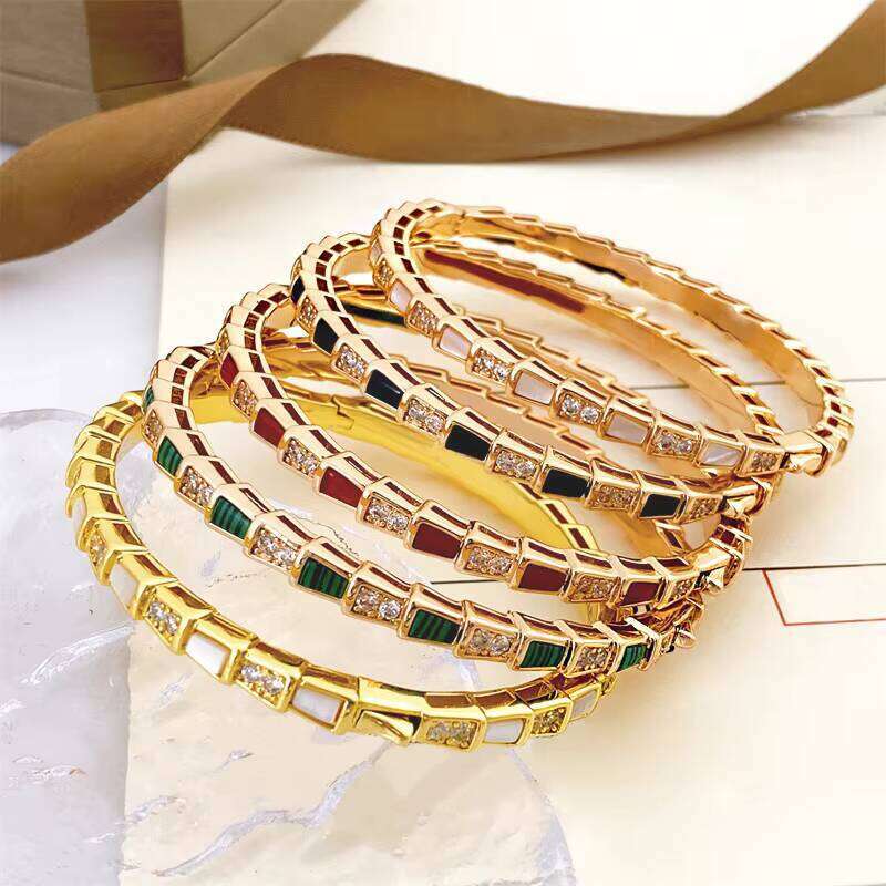 Hot Sale Bulg Brand Designer Jewelry Snake Bracelet Luxury Inspired Trapezoidal Zircon Shell Gold Plated Bangle for Women gifts
