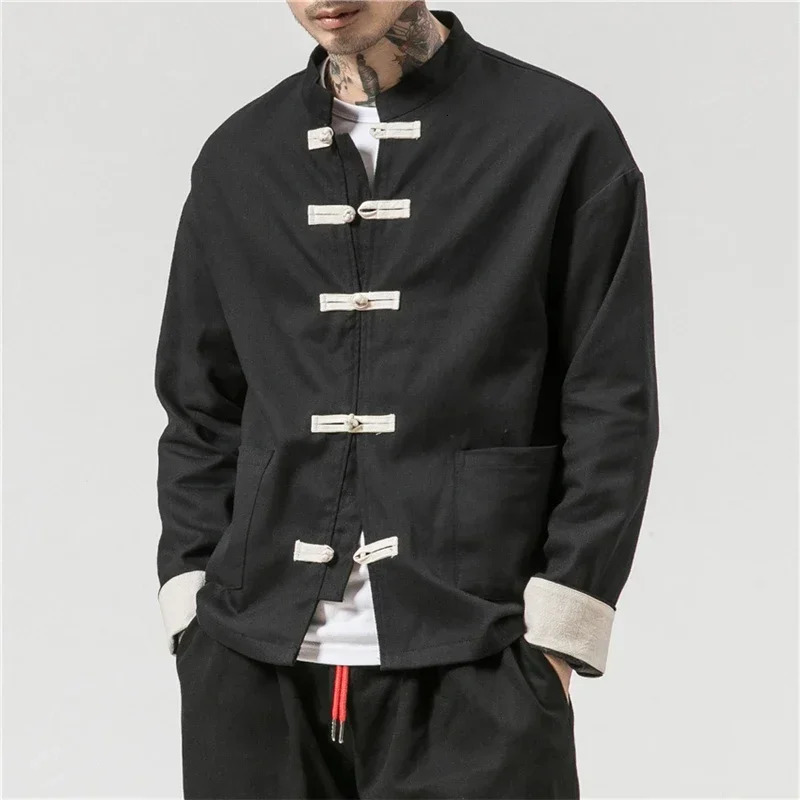 Chinese Traditional Retro Coat Man Autmn Long Sleeve Tang Suit Mandarin Collar Buckle Jacket Oriental Cotton Kung Fu Shirt 260602