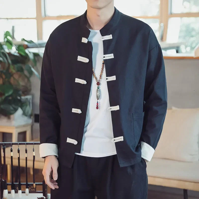 Chinese Traditional Retro Coat Man Autmn Long Sleeve Tang Suit Mandarin Collar Buckle Jacket Oriental Cotton Kung Fu Shirt 260602