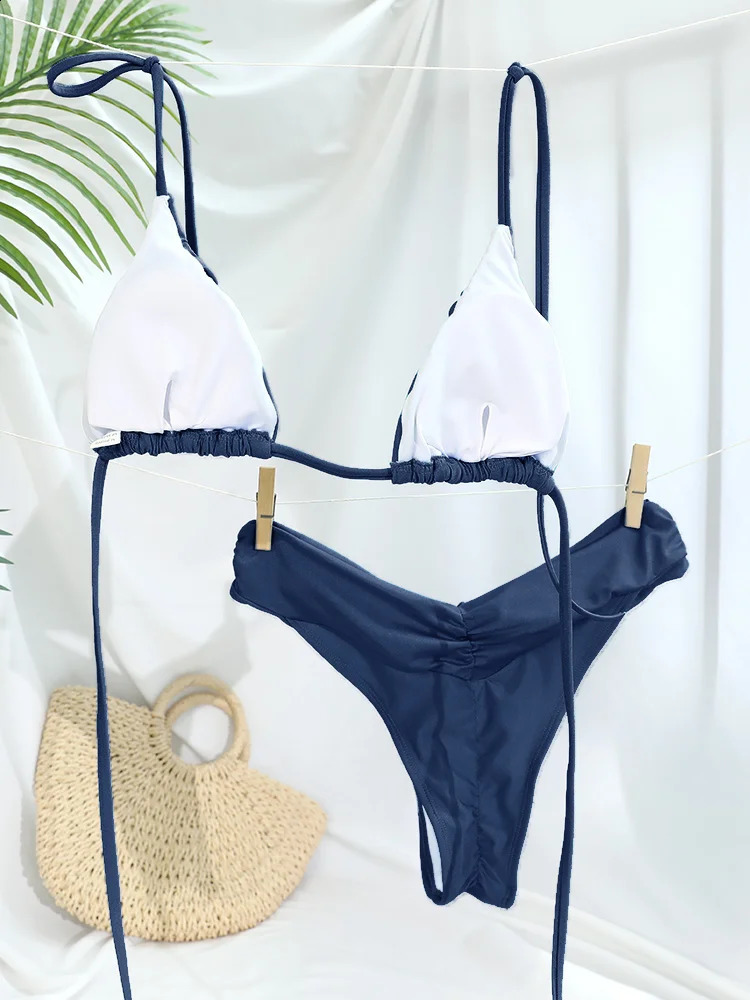 Sexy Folds Bikini Set Solid Micro Bikinis Women Swimsuit Female Triangle Swimwear Beach Wear Bathing Suit 260622CJ - view 3