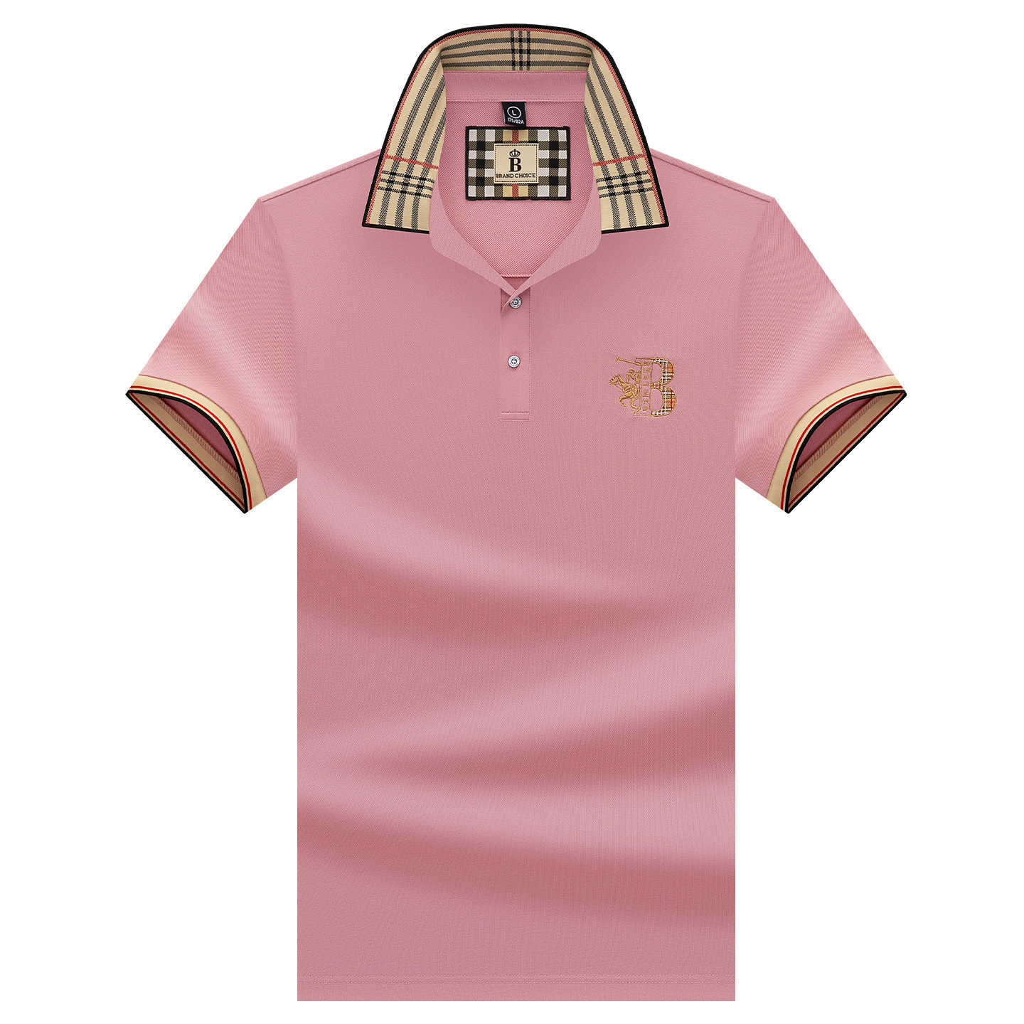 Woodpecker Summer Men's POLO Shirt Plaid Turn-down Collar Loose Fit Plus Size Business Casual Dad's Short Sleeve T-shirt