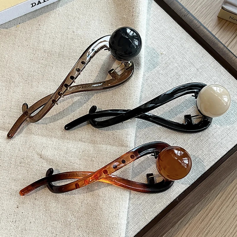 1/3Pcs S Shape Ponytail Twist Hair Clips Acrylic Bead Pearl Hairpin Twisted n Women Hair Accessories260528BJ - view 4