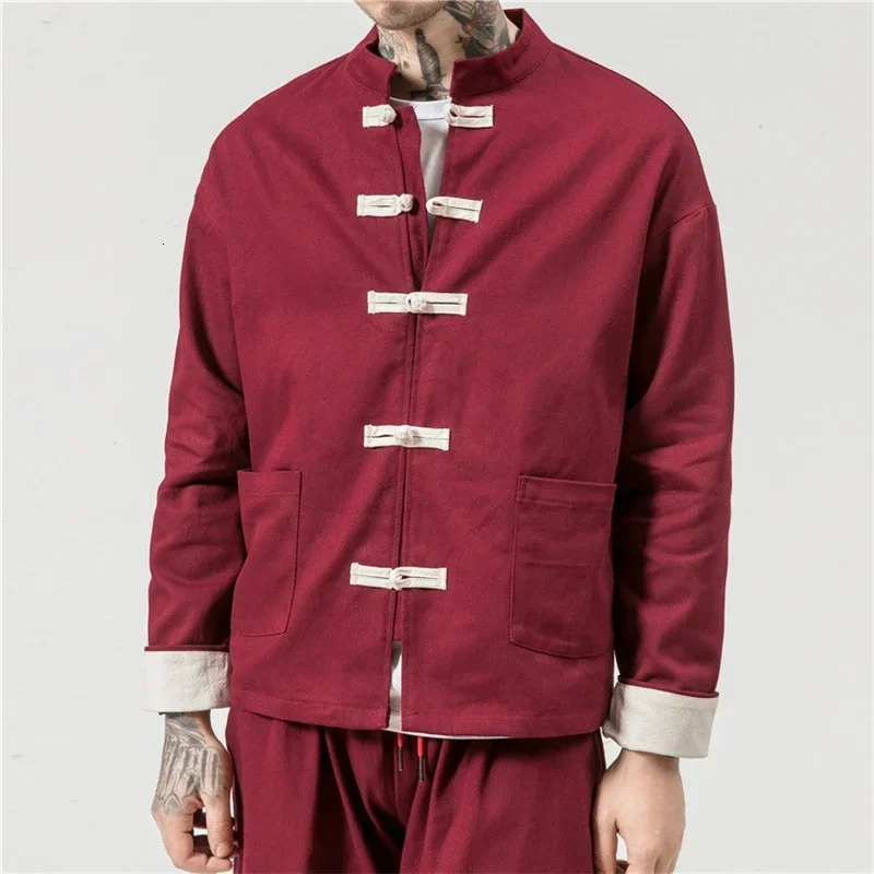 Chinese Traditional Retro Coat Man Autmn Long Sleeve Tang Suit Mandarin Collar Buckle Jacket Oriental Cotton Kung Fu Shirt 260602