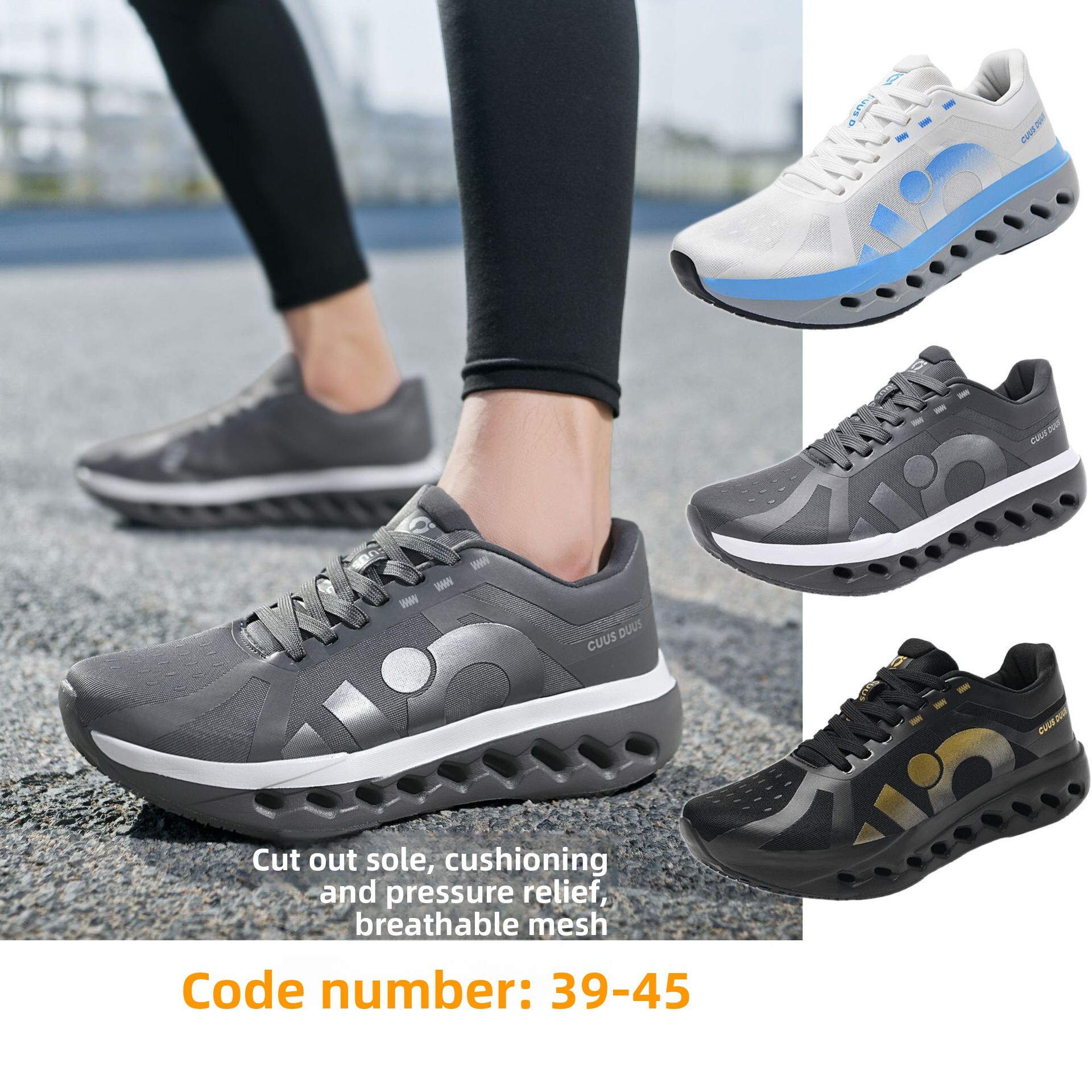 CUUS DUUS Mens Three Color Daily Footwear Breathable Mesh Running Shoes Hollow Cutout Shock Absorbing Midsole Non Slip Outsole For Non Slip Morning Jo - view 3