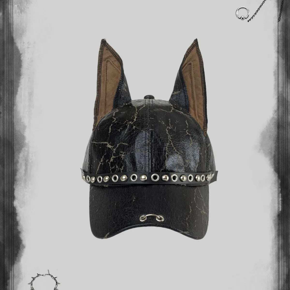 American Doberman Ear Leather Baseball Cap Y2K Punk Spiked Trucker Hat Edgy Aesthetic for Girls Boys Unique Trendy Headwear 260601 - view 5