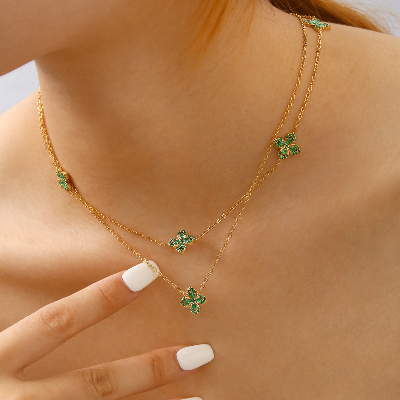 Jewelry Set Four Leaf Clover Necklace Bracelet Retro Style Elegant Gold Plated Stainless Steel Hypoallergenic For Women Gift Anniversary Birthday Part