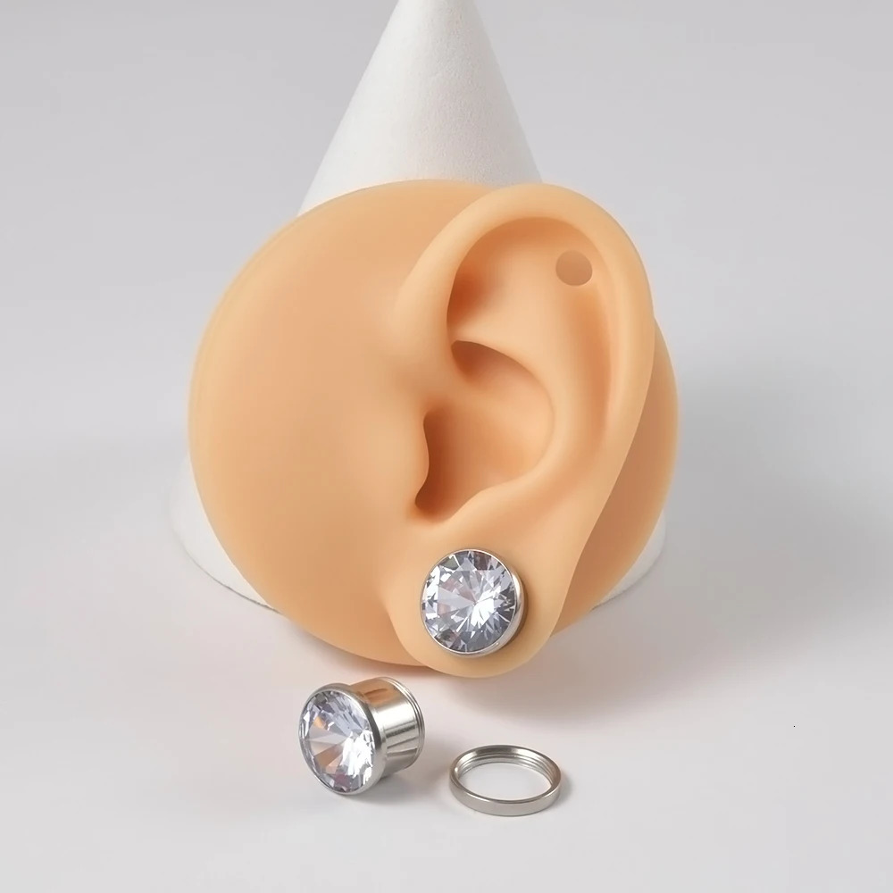 1Pair CZ Gems Ear Tunnels Ear Plugs Pulley Ear Gauges Zircon Screws Stretcher Ear Expander Set Piercing Jewelry260528BJ - view 5